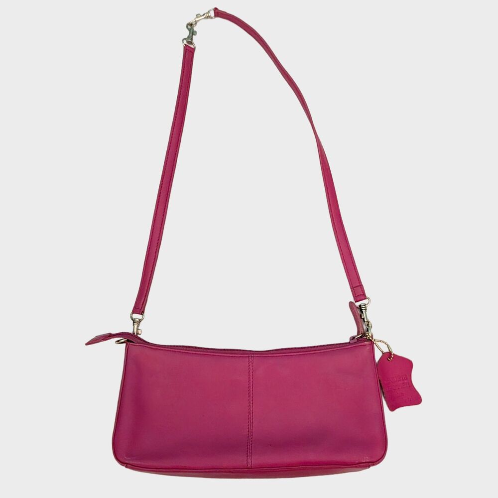 Giani Bernini Leather Handbag Shoulder Bag Womens Hot Pink Crossbody Y2K Magenta